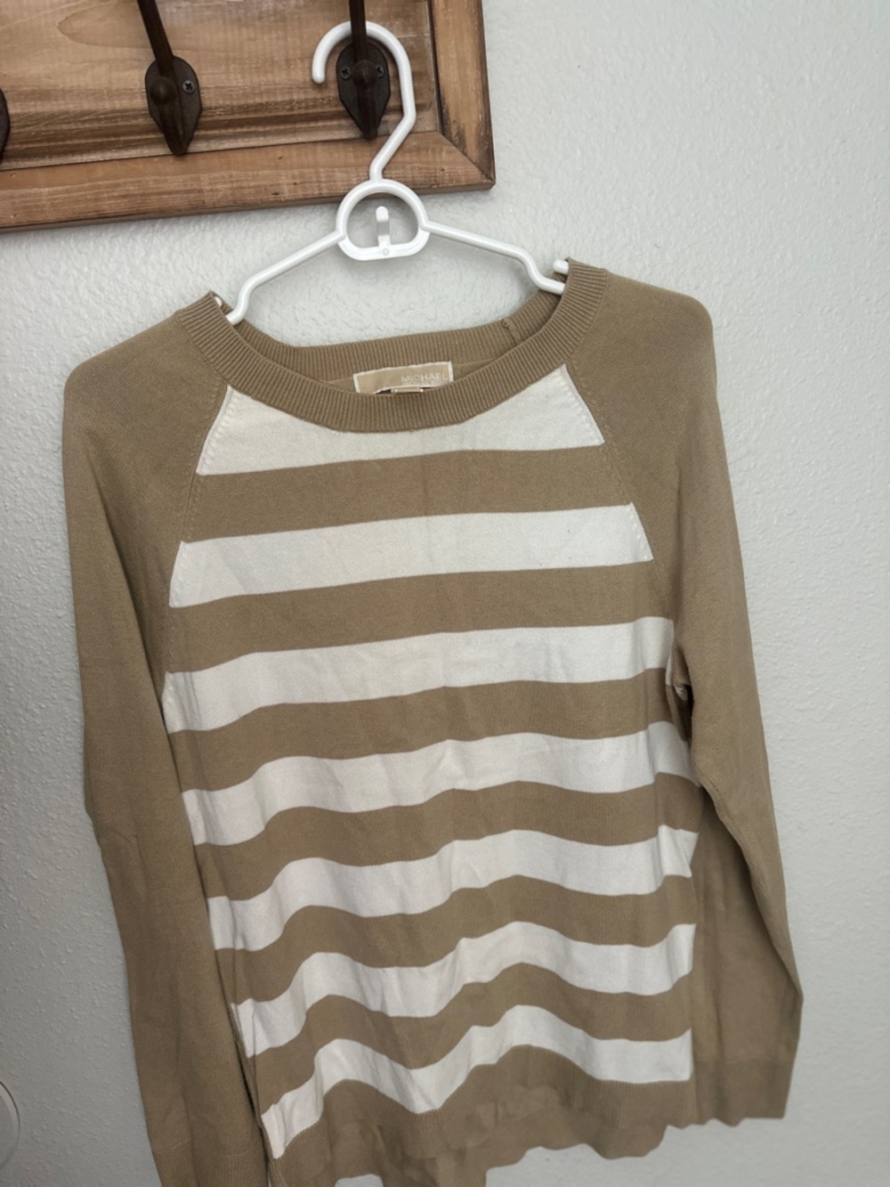 Michael Kors Striped Crewneck Sweater Beige White Size S
